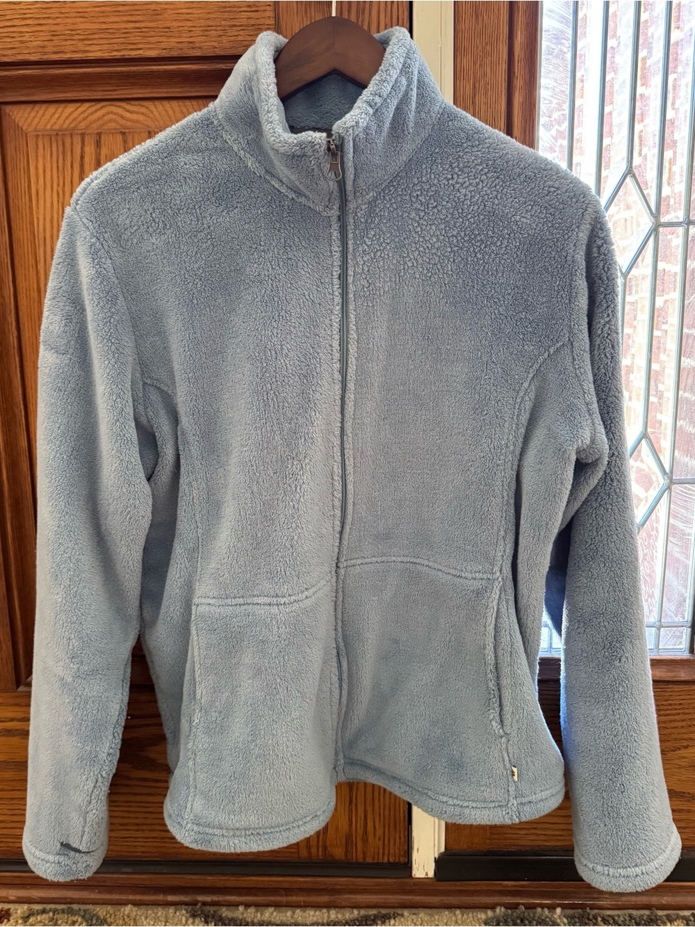 White Sierra Light Blue Plush Fleece Pullover